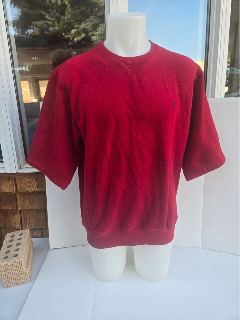 Vintage Y2K 90s Nautica  Red Short Sleeve Sweatshirt, Large Unisex